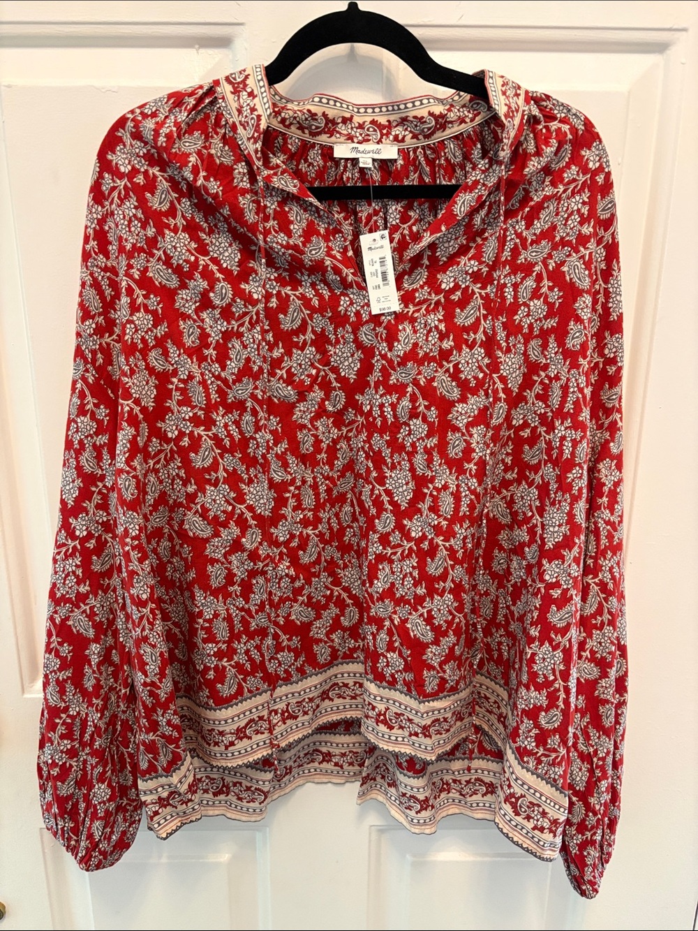 Madewell Shirred Popover Top in Paisley Print